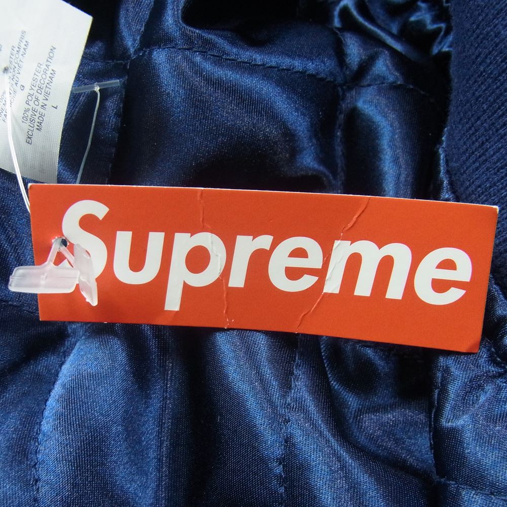 Supreme シュプリーム 18AW Champion Hooded Satin Varsity Jacket チャンピオン サテン バーシティ ジャケット スタジャン ネイビー系 L【中古】