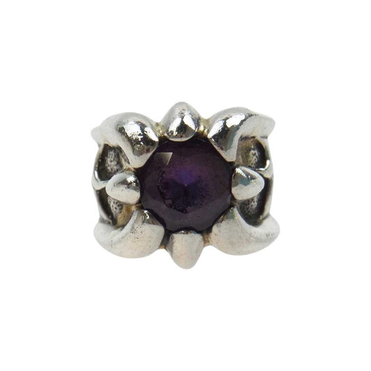 BILL WALL LEATHER ビルウォールレザー ギャランティ付属 18Kオーバーレイ トライバルバンド リング w/パープルストーン シルバー系 16号【中古】