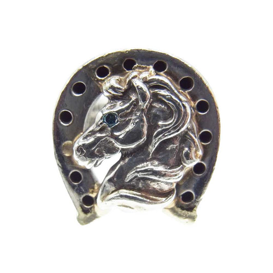 BILL WALL LEATHER ビルウォールレザー MARK MAHONEY マークマホーニー 18Kオーバーレイ ストーンアイ ホースシュー リング シルバー系 20号【中古】