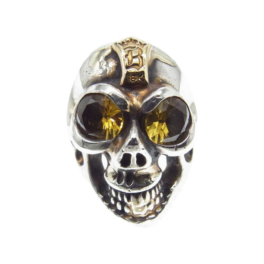 BILL WALL LEATHER ビルウォールレザー 18K Bクラウン付き 18Kオーバーレイ カスタム ストーンアイ マスタースカル リング ミディアム シルバー系 19.5号【中古】