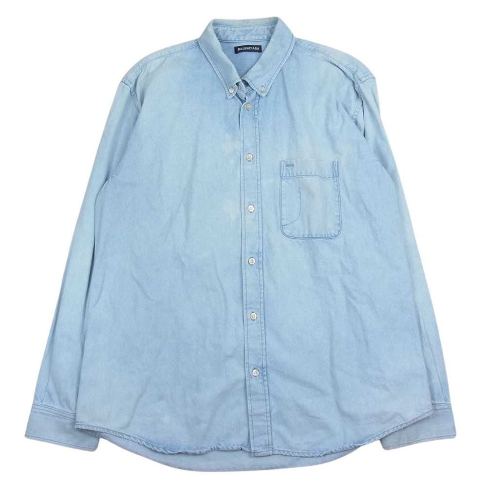 BALENCIAGA バレンシアガ 19SS 557578 TYE24 8491 Back Logo Denim Shirt バレンシアガ バックロゴ デニム シャツ オーバーサイズ ビッグシルエット ボタンダウン インディゴ インディゴブルー系 39【中古】