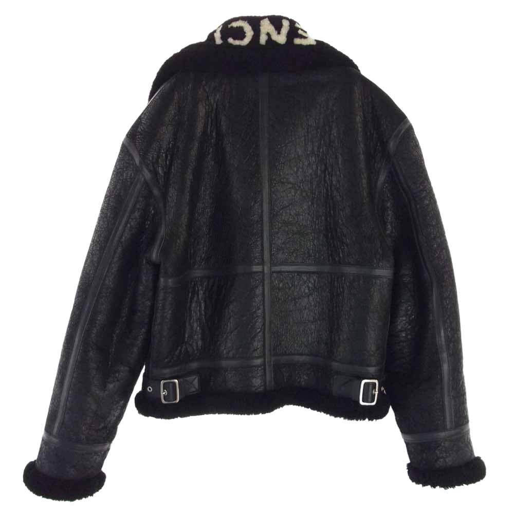 BALENCIAGA バレンシアガ 17AW 486093 TSH11 国内正規品 Shearling Bombadier ロゴ リアルムートン レザー ボンバー ジャケット  ブラック系 44【中古】
