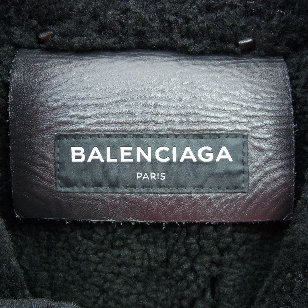 BALENCIAGA バレンシアガ 17AW 486093 TSH11 国内正規品 Shearling Bombadier ロゴ リアルムートン レザー ボンバー ジャケット  ブラック系 44【中古】