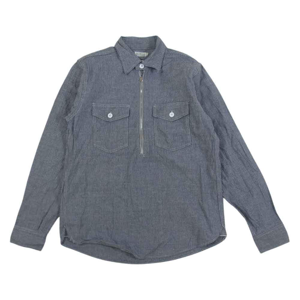 WAREHOUSE ウエアハウス HICKORY STRIPE HALF ZIP SHIRTS ヒッコリー ハーフジップ シャツ ダークネイビー系 36【美品】【中古】
