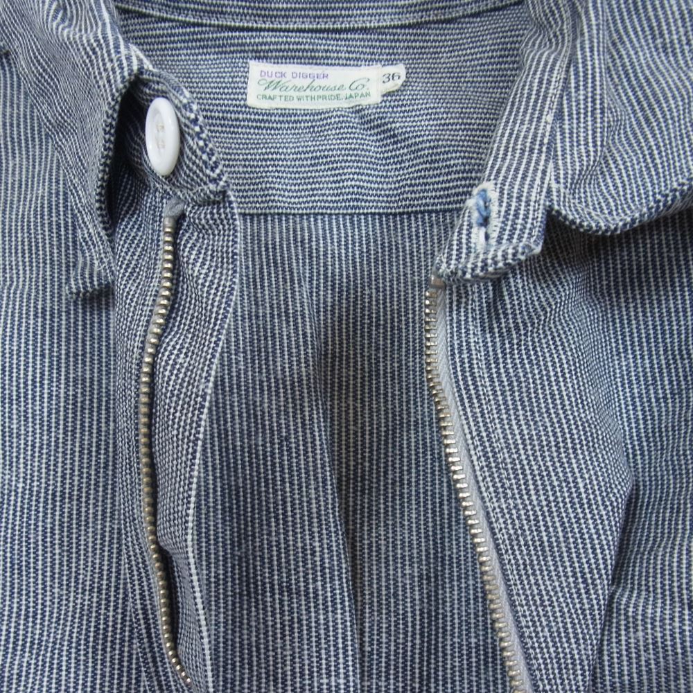 WAREHOUSE ウエアハウス HICKORY STRIPE HALF ZIP SHIRTS ヒッコリー ハーフジップ シャツ ダークネイビー系 36【美品】【中古】