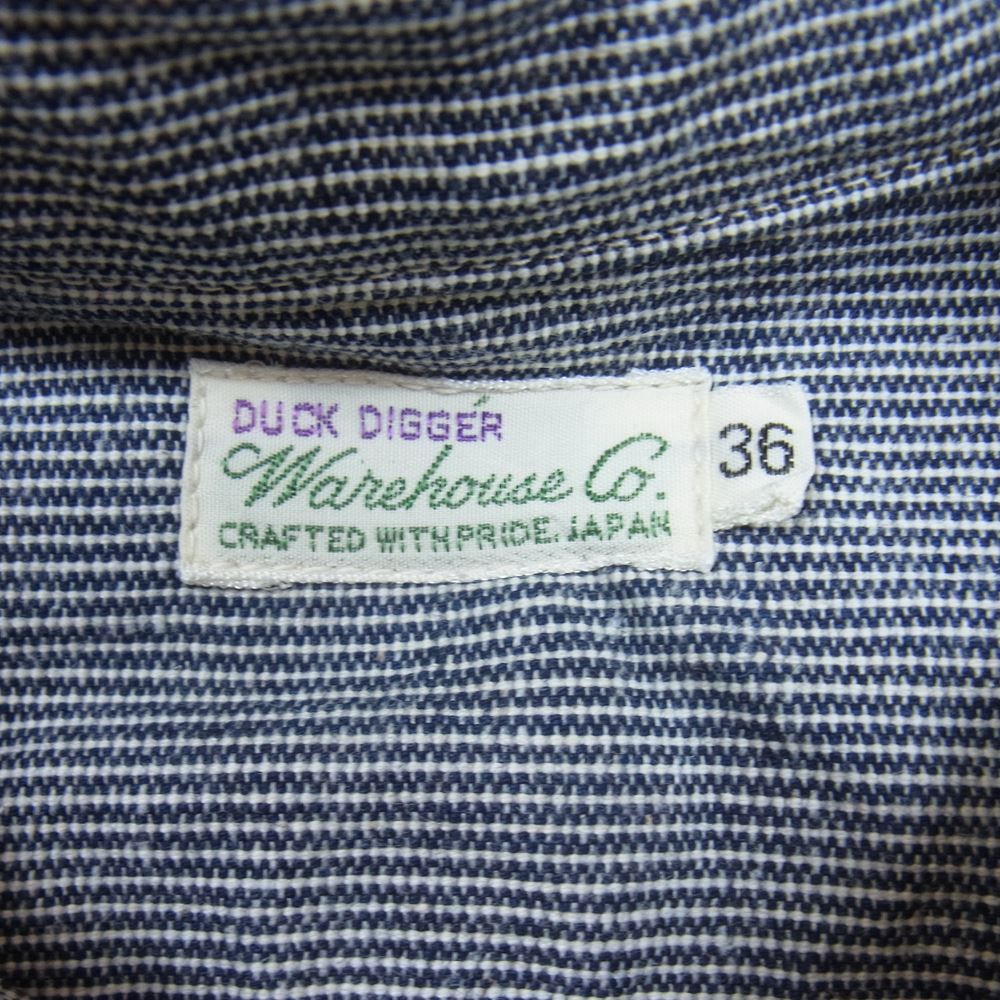 WAREHOUSE ウエアハウス HICKORY STRIPE HALF ZIP SHIRTS ヒッコリー ハーフジップ シャツ ダークネイビー系 36【美品】【中古】