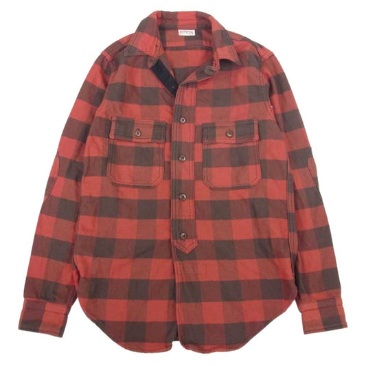 FREEWHEELERS フリーホイーラーズ union special  ブロックチェック ヘビーネル ワークシャツ ブラウン系 オレンジ系 14【中古】
