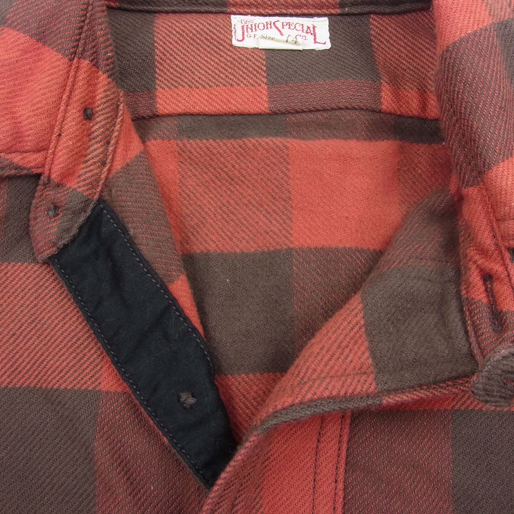 FREEWHEELERS フリーホイーラーズ union special  ブロックチェック ヘビーネル ワークシャツ ブラウン系 オレンジ系 14【中古】
