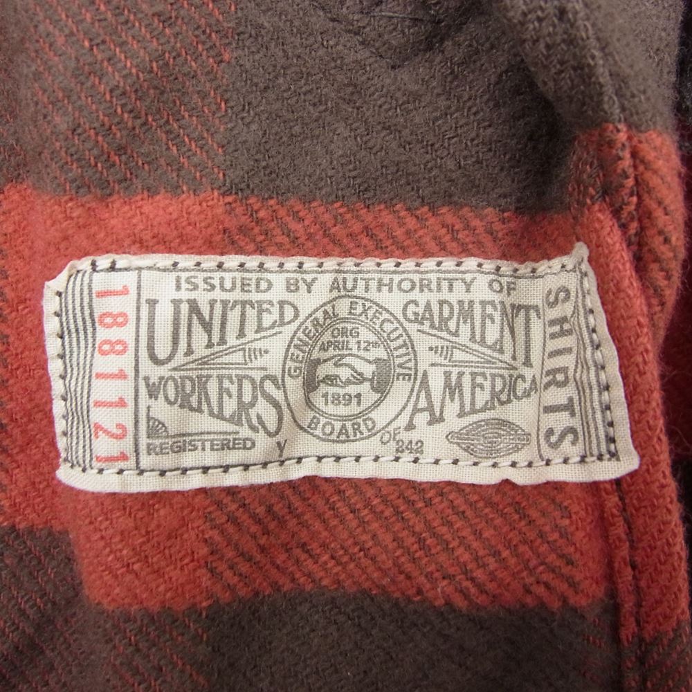 FREEWHEELERS フリーホイーラーズ union special  ブロックチェック ヘビーネル ワークシャツ ブラウン系 オレンジ系 14【中古】