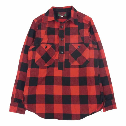 FREEWHEELERS フリーホイーラーズ GREAT LAKES GMT ブロックチェック ヘビーネル プルオーバー ワークシャツ ブラック系 レッド系 14【中古】