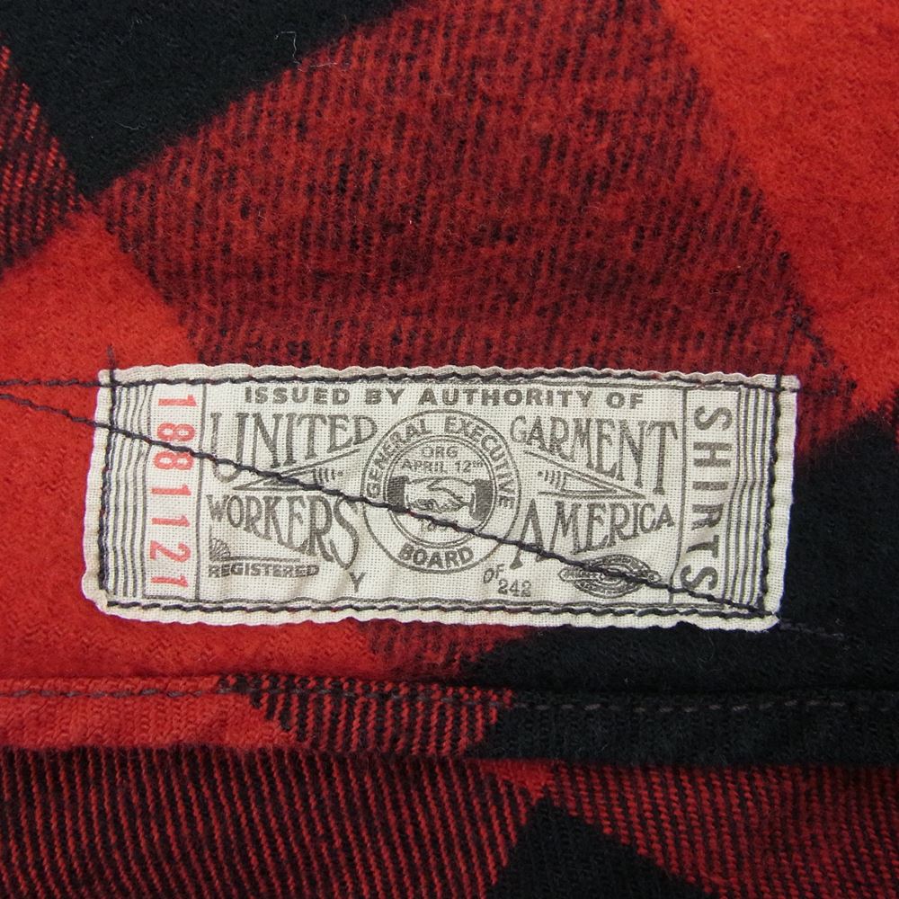 FREEWHEELERS フリーホイーラーズ GREAT LAKES GMT ブロックチェック ヘビーネル プルオーバー ワークシャツ ブラック系 レッド系 14【中古】