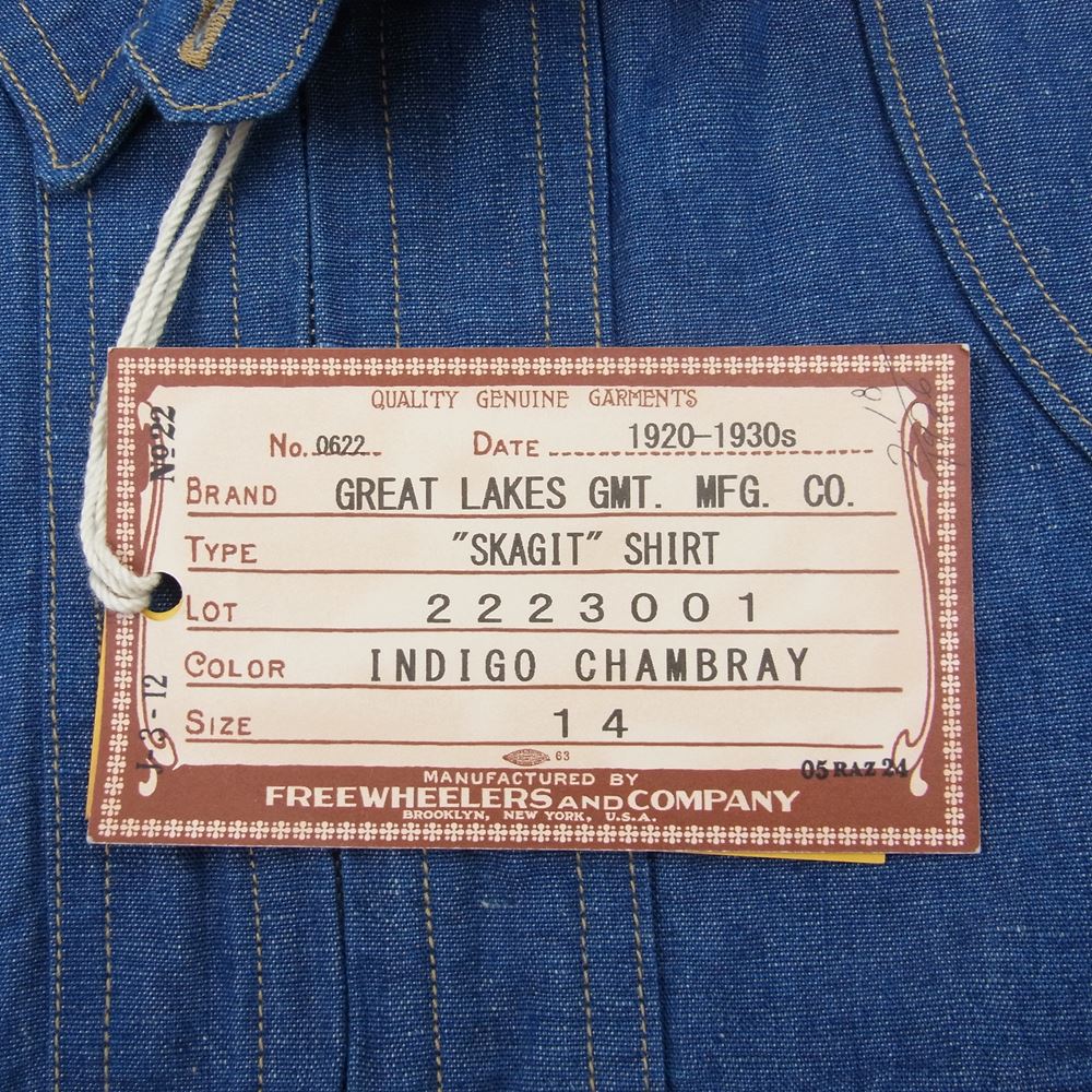 FREEWHEELERS フリーホイーラーズ GREAT LAKES GMT SKAGIT SHIRT WOODSMAN SHIRT ワーク シャツ インディゴブルー系 14【中古】