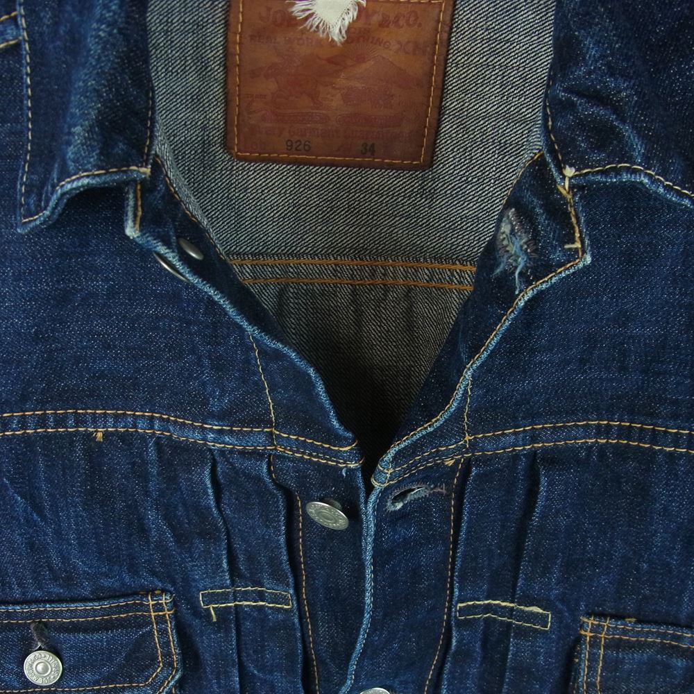 The REAL McCOY'S ザリアルマッコイズ 926 JOE McCOY ジョーマッコイ 2nd Type Denim Jacket セカンド タイプ デニム ジャケット インディゴブルー系 34【中古】