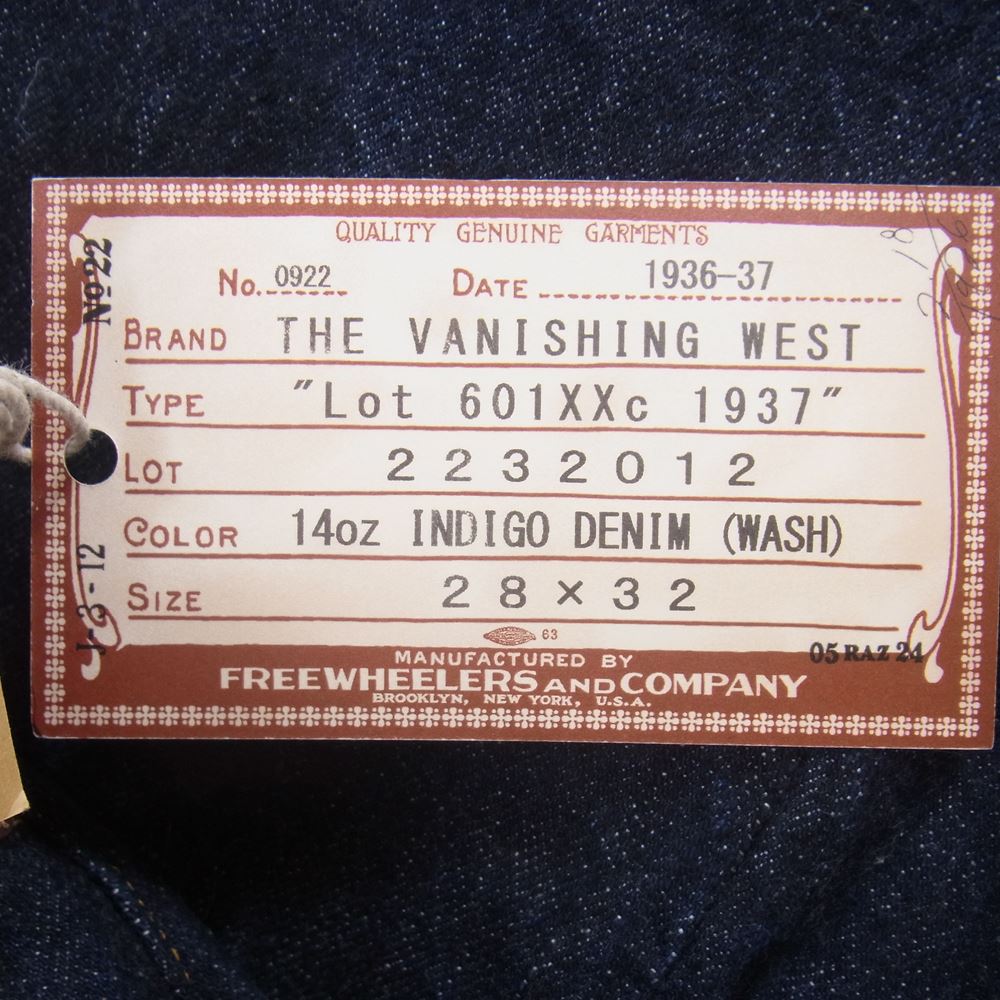 FREEWHEELERS フリーホイーラーズ 601XXc 1937モデル ジーンズ デニム パンツ インディゴブルー系 28【美品】【中古】
