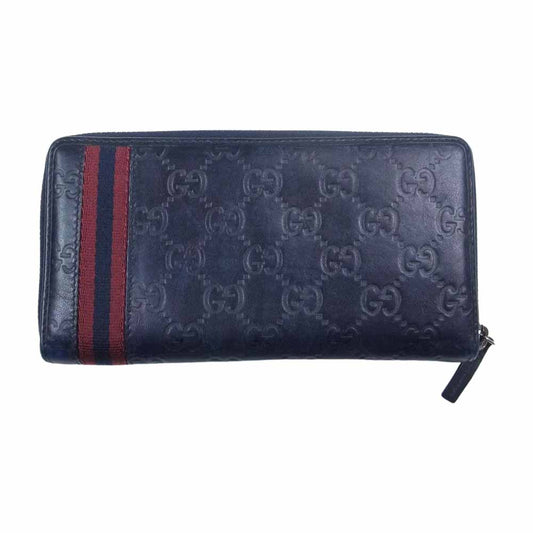 GUCCI グッチ 291105 シマ シェリーライン ラウンド ジップ ウォレット 財布 ネイビー系【中古】