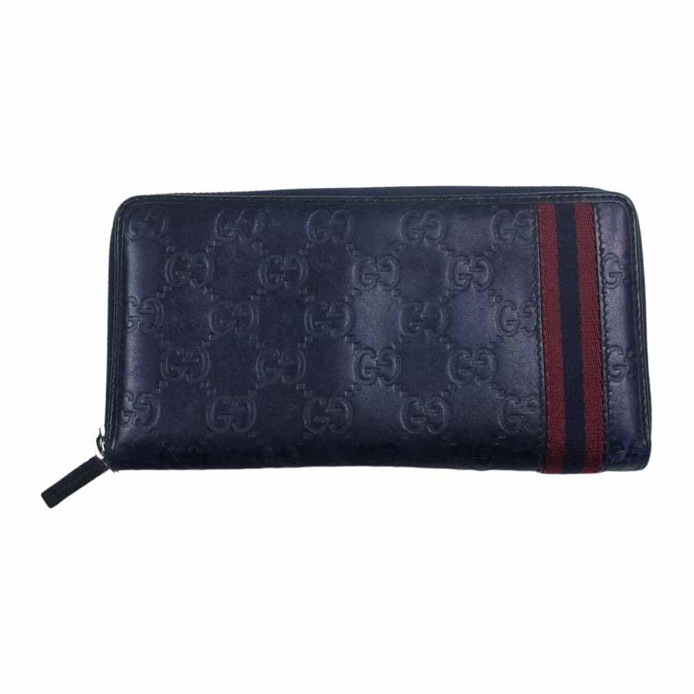 GUCCI グッチ 291105 シマ シェリーライン ラウンド ジップ ウォレット 財布 ネイビー系【中古】
