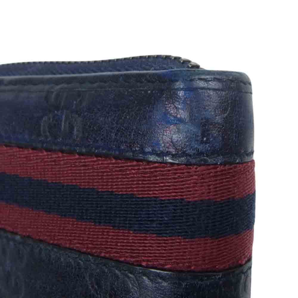 GUCCI グッチ 291105 シマ シェリーライン ラウンド ジップ ウォレット 財布 ネイビー系【中古】