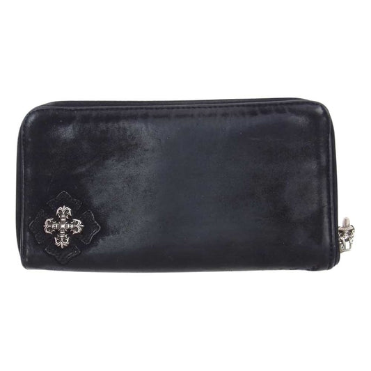 CHROME HEARTS クロムハーツ（原本無） REC F ZIP #2 フィリグリー プラス スエード レザー ウォレット 長財布 ブラック系【中古】