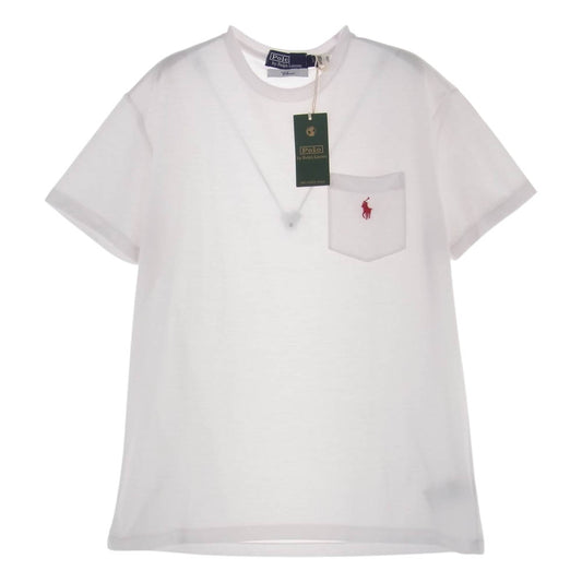 Ron Herman ロンハーマン  21SS × POLO RALPH LAUREN ポロラルフローレン 鹿の子 胸ポケットTシャツ レッド ホワイト系 S【美品】【中古】