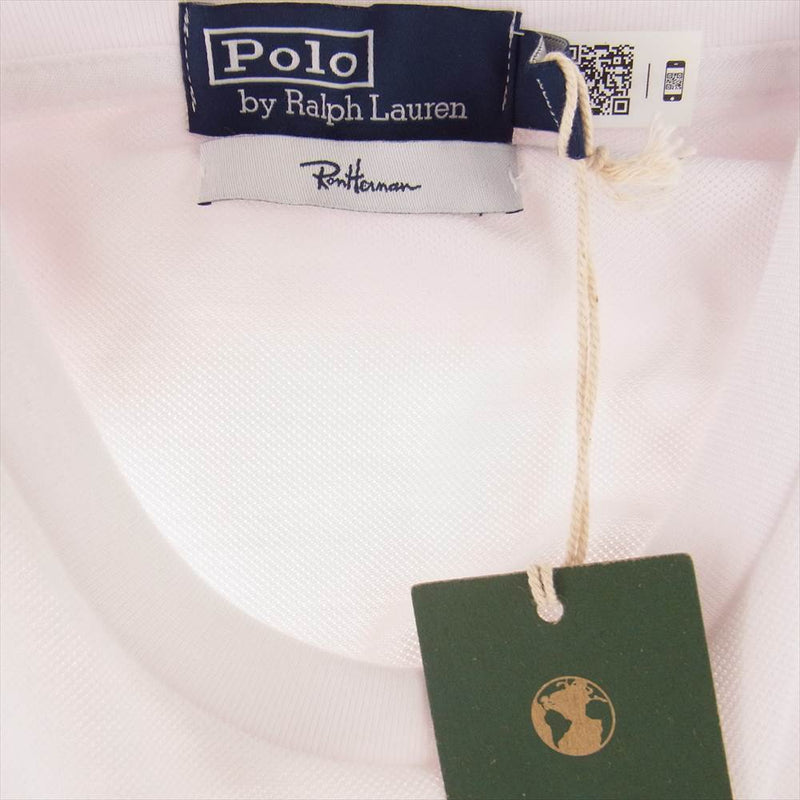 Ron Herman ロンハーマン  21SS × POLO RALPH LAUREN ポロラルフローレン 鹿の子 胸ポケットTシャツ レッド ホワイト系 S【美品】【中古】