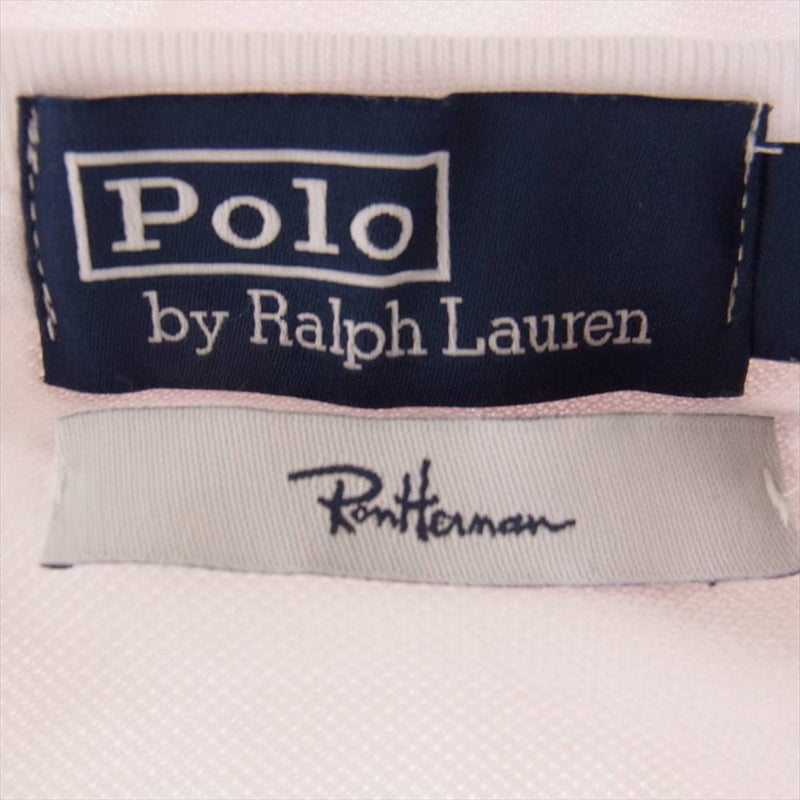 Ron Herman ロンハーマン 21SS × POLO RALPH LAUREN ポロラルフローレン 鹿の子 胸ポケットTシャツ レッド  ホワイト系 S【美品】【中古】