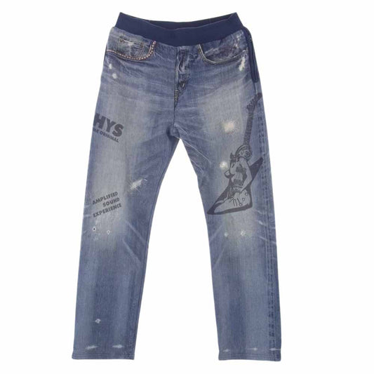 HYSTERIC GLAMOUR ヒステリックグラマー 02213CP04 GUITAR GIRL デニム プリント スウェット パンツ インディゴブルー系 L【中古】