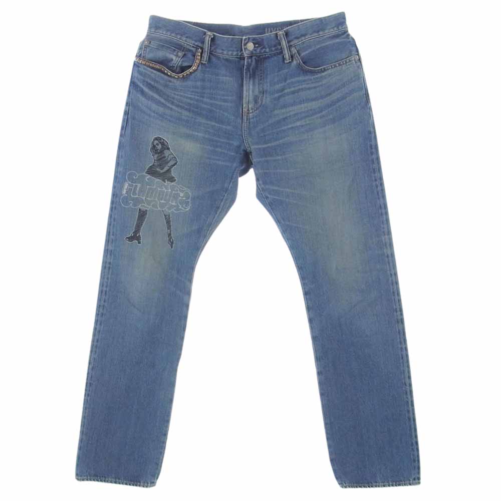 HYSTERIC GLAMOUR ヒステリックグラマー 02213AP20 VIXEN GIRL 刺繍 スリム ストレート デニムパンツ インディゴブルー系 34【中古】