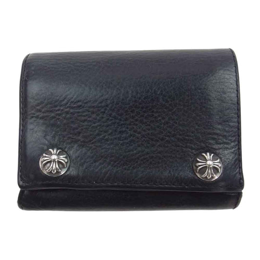 CHROME HEARTS クロムハーツ（原本無） 3FOLD 3フォールド クロスボタン レザー ウォレット 財布 ブラック系【中古】