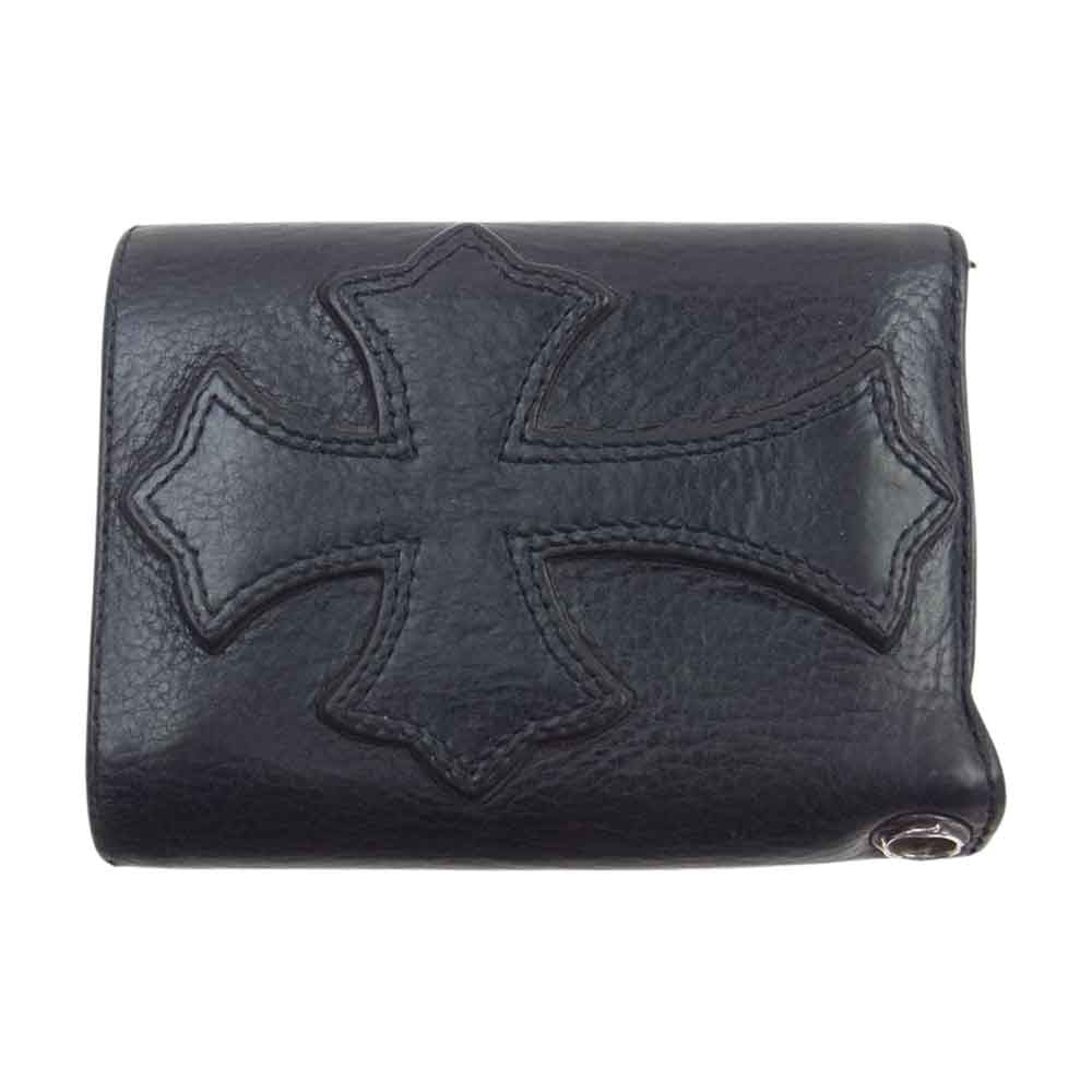 CHROME HEARTS クロムハーツ（原本無） 3FOLD 3フォールド クロスボタン レザー ウォレット 財布 ブラック系【中古】