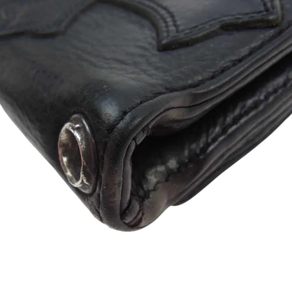 CHROME HEARTS クロムハーツ（原本無） 3FOLD 3フォールド クロスボタン レザー ウォレット 財布 ブラック系【中古】