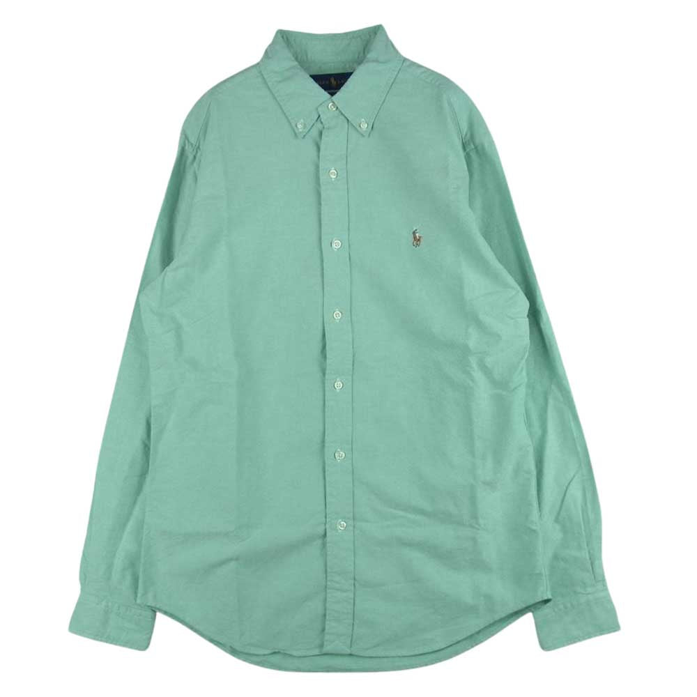 POLO RALPH LAUREN ポロ・ラルフローレン ボタンダウン オックスフォード 長袖 シャツ 刺繍 ロゴ ライトグリーン系 M【中古】