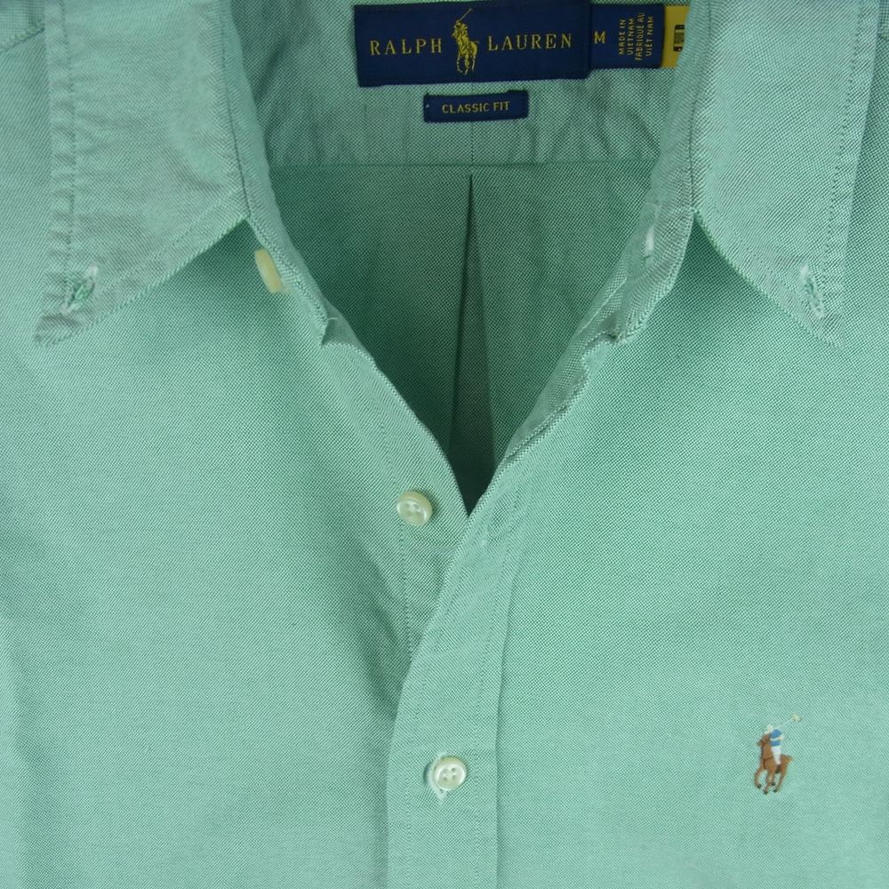 POLO RALPH LAUREN ポロ・ラルフローレン ボタンダウン オックスフォード 長袖 シャツ 刺繍 ロゴ ライトグリーン系 M【中古】