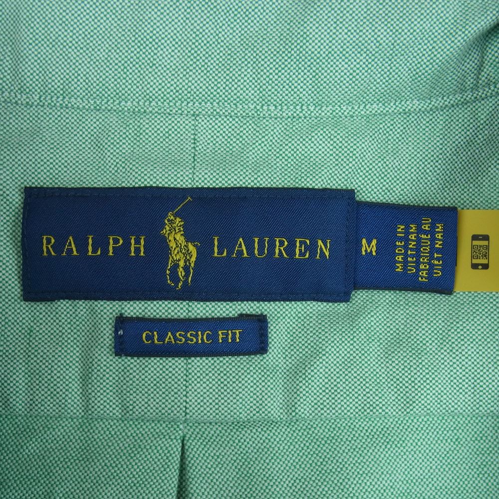 POLO RALPH LAUREN ポロ・ラルフローレン ボタンダウン オックスフォード 長袖 シャツ 刺繍 ロゴ ライトグリーン系 M【中古】