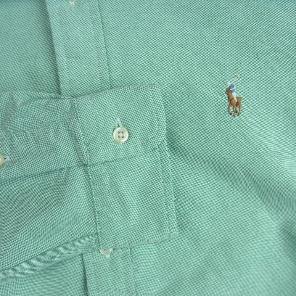 POLO RALPH LAUREN ポロ・ラルフローレン ボタンダウン オックスフォード 長袖 シャツ 刺繍 ロゴ ライトグリーン系 M【中古】