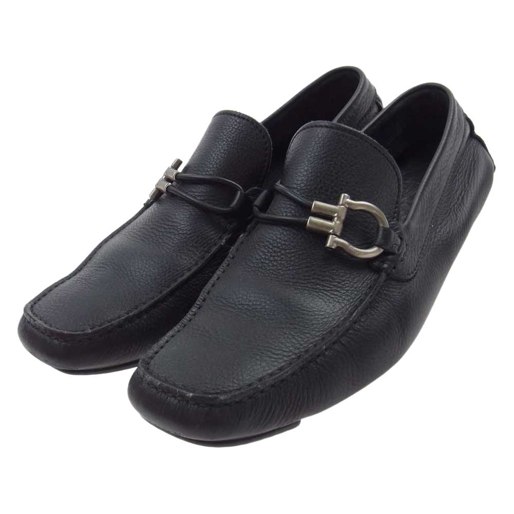 Salvatore Ferragamo サルヴァトーレフェラガモ イタリア製 ガンチーニ レザー モカシン ローファー スリッポン ドライビング シューズ ブラック系 9.5【中古】