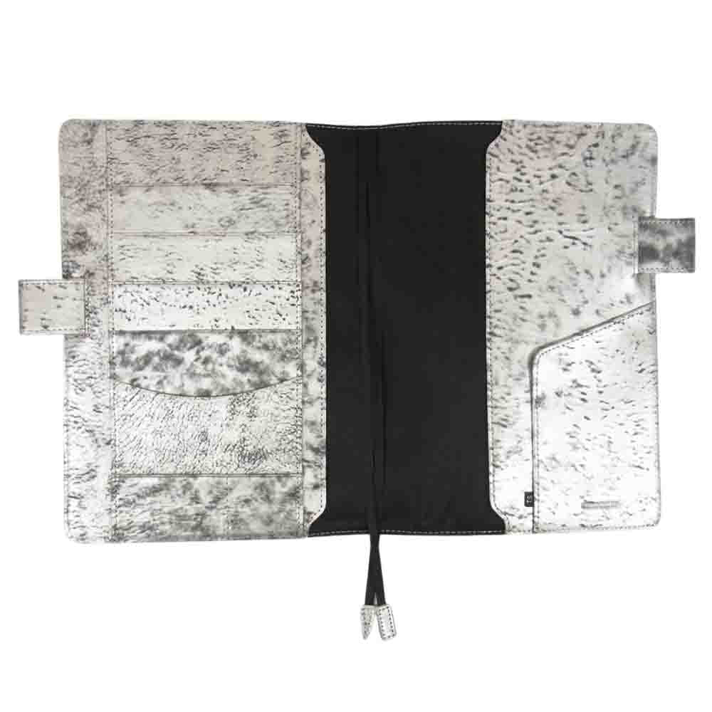 ほぼ日手帳 カズン バタフライストッパー Black Domopack ヌメ革 レザー 手帳カバー A5 シルバー系【極上美品】【中古】