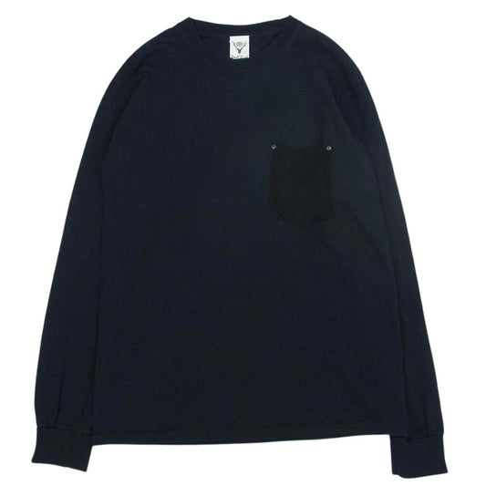 サウスツーウエストエイト レザーポケット クルーネック 長袖 Tシャツ ネイビー系 S【中古】