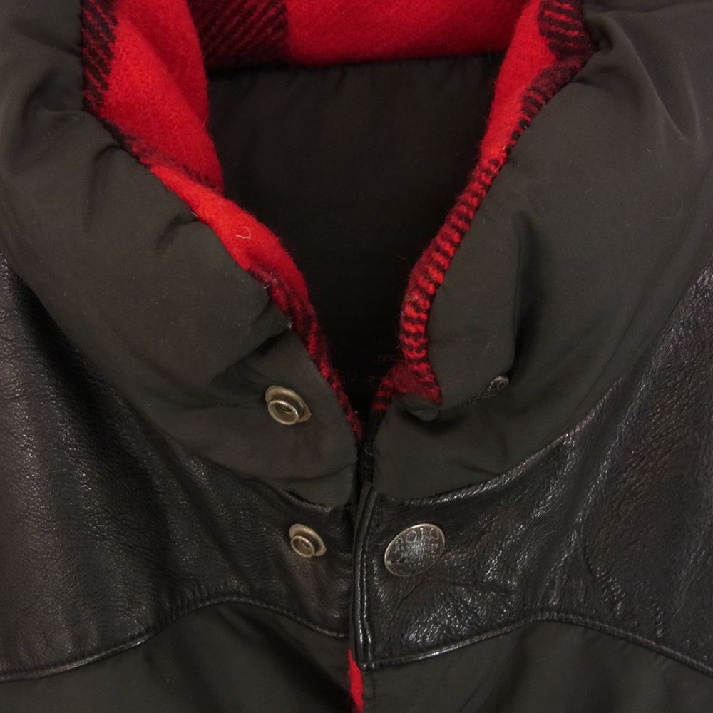 POLO RALPH LAUREN ポロ・ラルフローレン リバーシブル ウール チェック レザー 切替 ダウン ベスト ブラック系 L【中古】