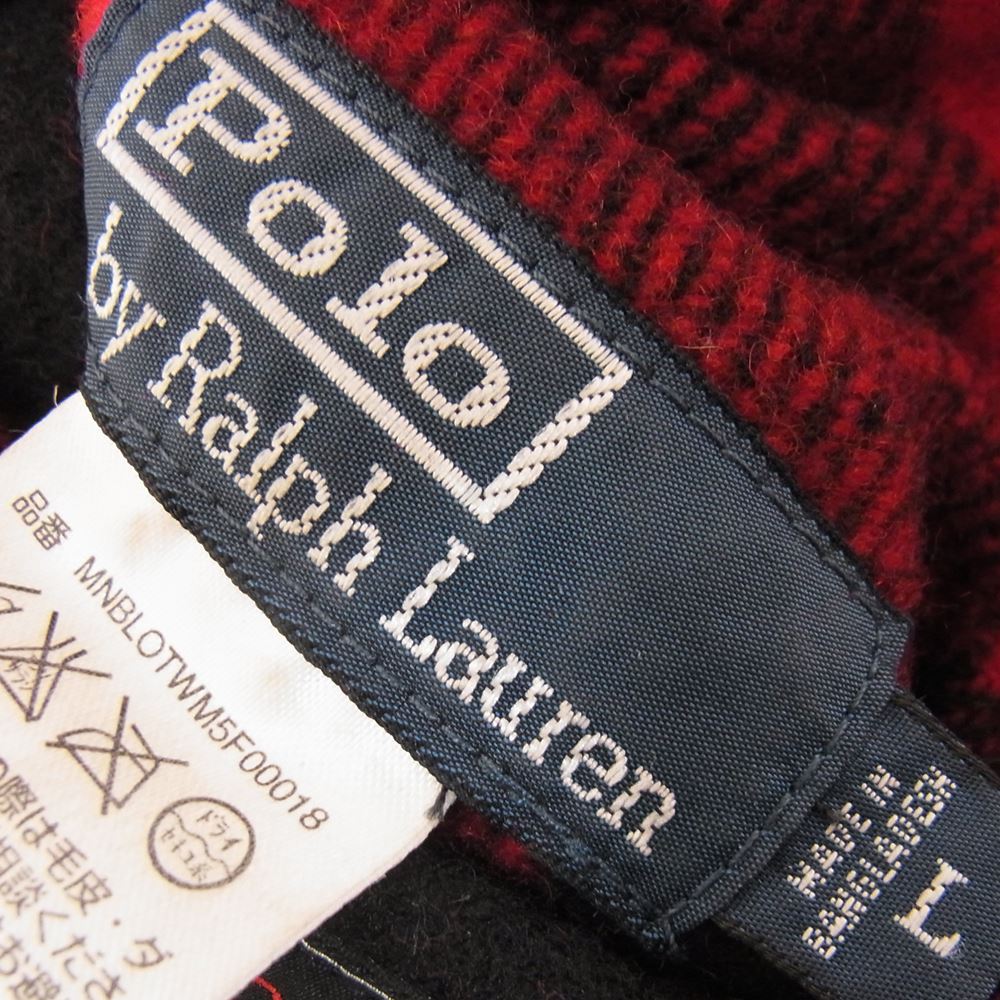 POLO RALPH LAUREN ポロ・ラルフローレン リバーシブル ウール チェック レザー 切替 ダウン ベスト ブラック系 L【中古】