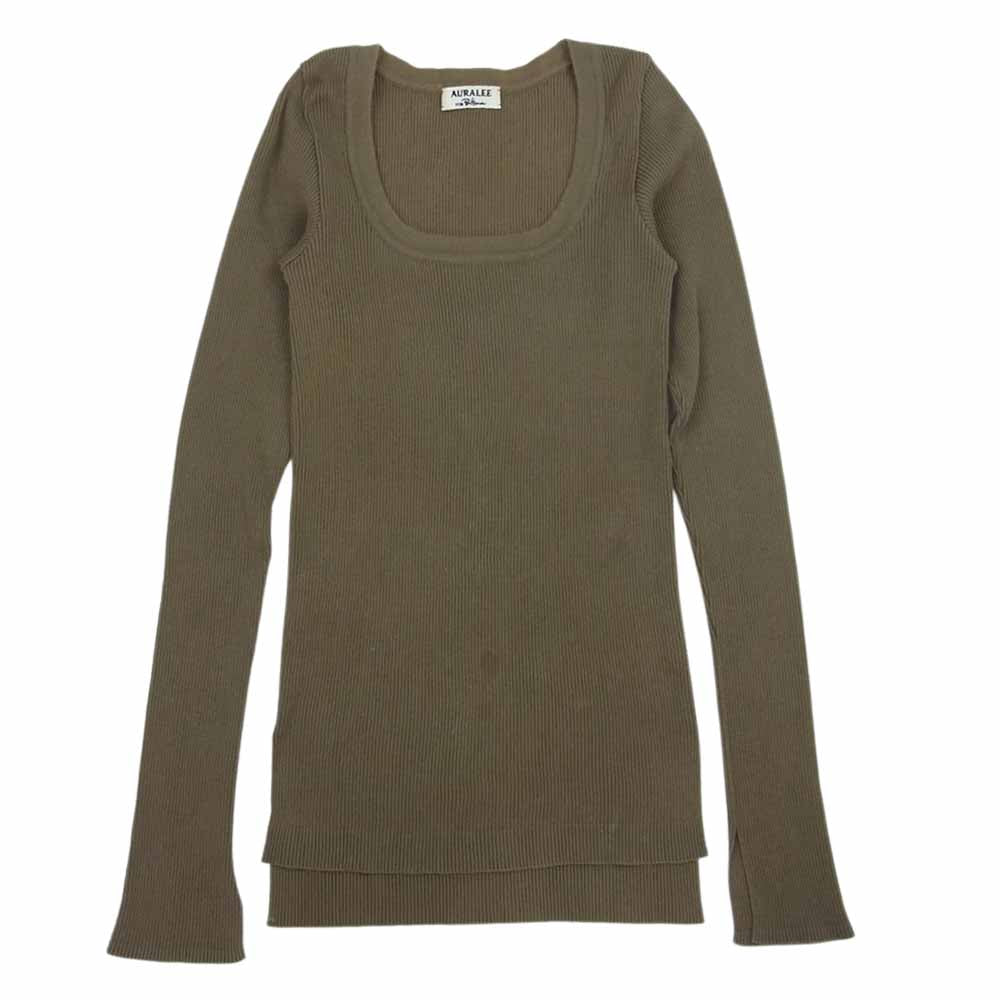 AURALEE オーラリー 18AW A8AU02RH × RON HERMAN ロンハーマン Uネック Tシャツ カーキ系【中古】