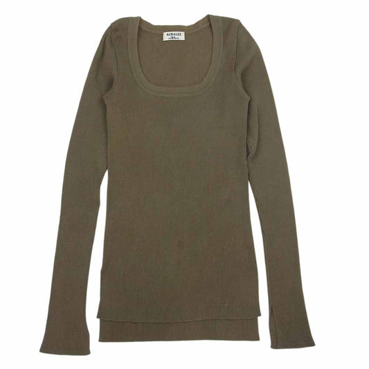 AURALEE オーラリー 18AW A8AU02RH × RON HERMAN ロンハーマン Uネック Tシャツ カーキ系【中古】