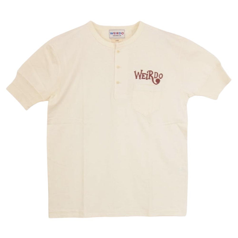 WEIRDO ウィアード ヘンリーネック コットン 刺繍 ロゴ Tシャツ オフホワイト系 L【極上美品】【中古】