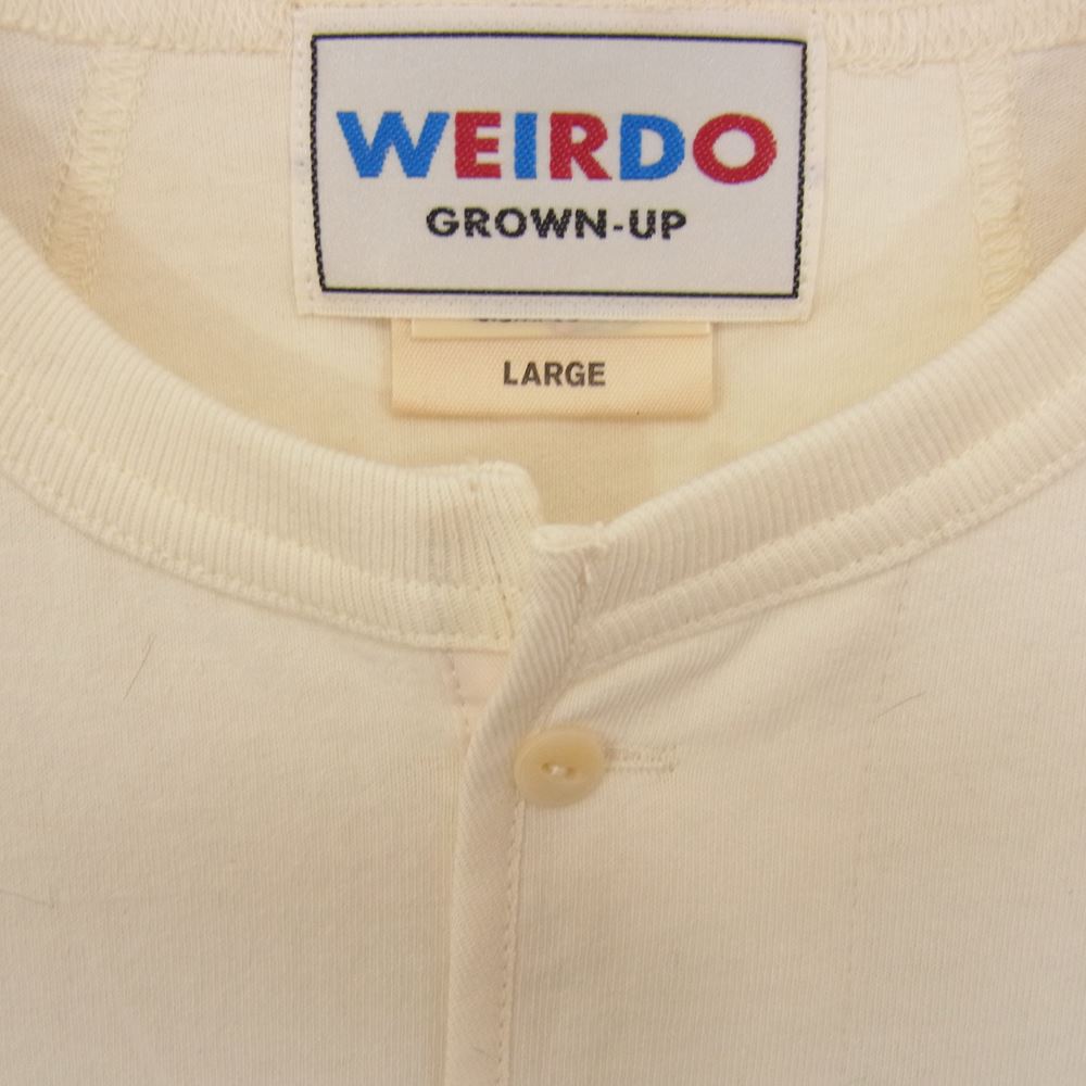 WEIRDO ウィアード ヘンリーネック コットン 刺繍 ロゴ Tシャツ オフホワイト系 L【極上美品】【中古】