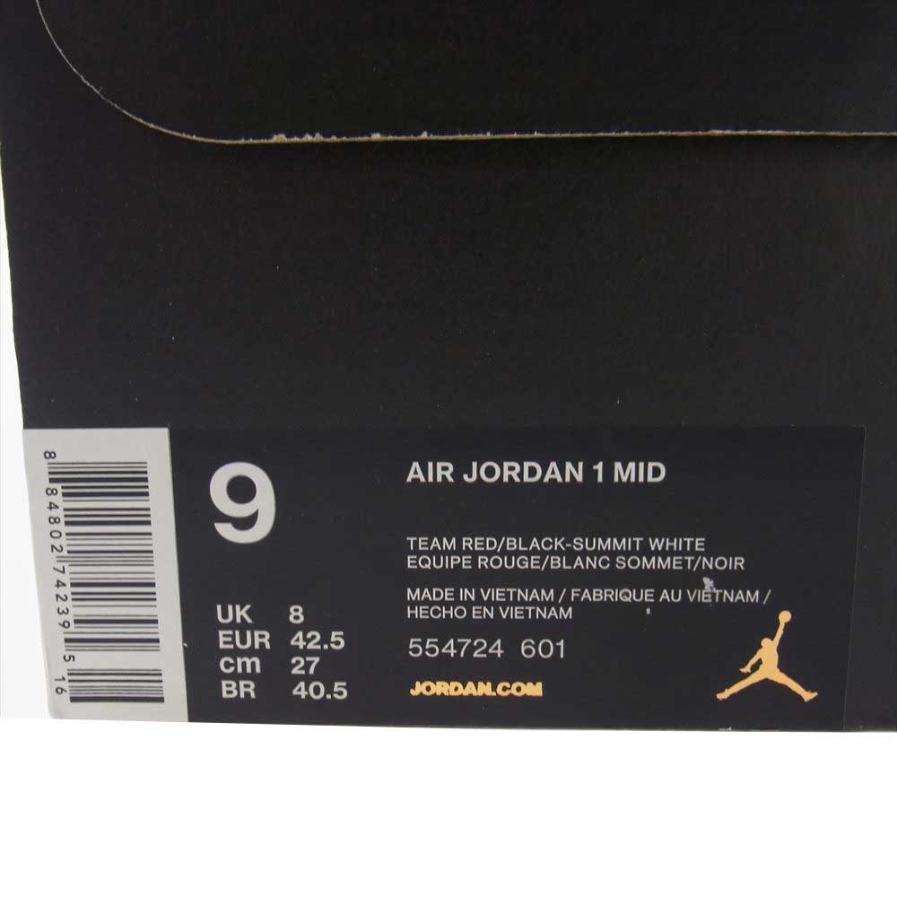 NIKE AIR JORDAN ナイキ ジョーダン 554724-601 NIKE AIR JORDAN 1 RETRO MID TEAM RED BLACK ナイキ エアジョーダン1 ミッド チーム レッド ブラック ミット カット スニーカー  ワインレッド系 27.0cm【新古品】【未使用】【中古】