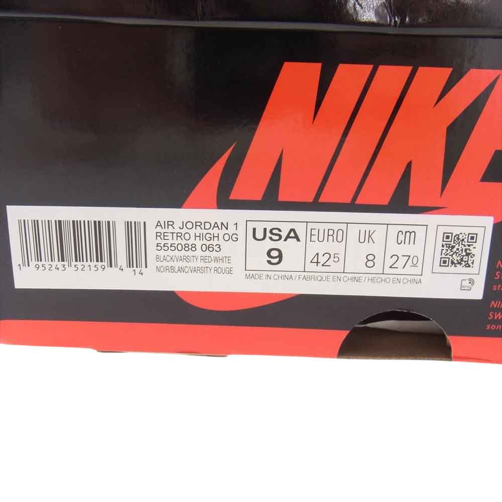 NIKE AIR JORDAN ナイキ ジョーダン 555088-063 AIR JORDAN 1 RETRO HIGH OG BRED PATENT エアジョーダン ブレッド パテント ブラック バーシティレッド ハイカット スニーカー レッド系 ブラック系 27.0cm【新古品】【未使用】【中古】
