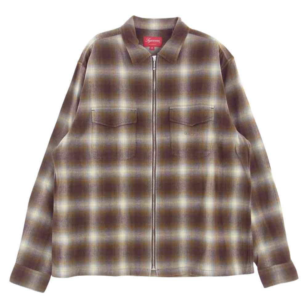 Supreme シュプリーム 22AW Shadow Plaid Flannel Zip Up Shirt シャドウ プレイド フランネル ジップ アップ シャツ  ブラウン系 M【極上美品】【中古】