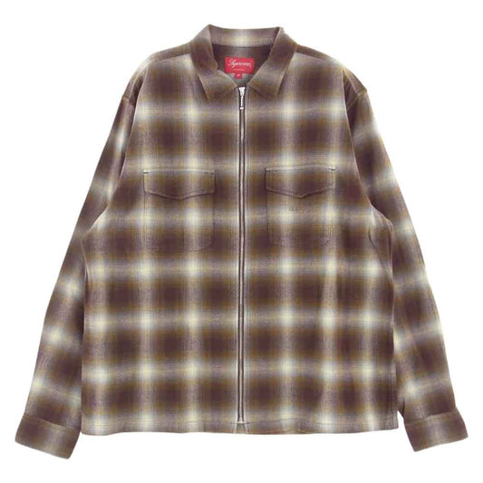 Supreme シュプリーム 22AW Shadow Plaid Flannel Zip Up Shirt シャドウ プレイド フランネル ジップ アップ シャツ  ブラウン系 M【極上美品】【中古】