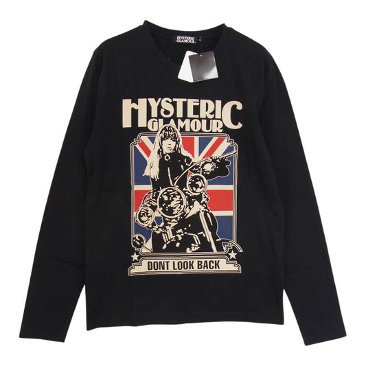 HYSTERIC GLAMOUR ヒステリックグラマー 4CL-5542 DONT LOOK BACK バイクガールプリント 長袖 Tシャツ ロンT ブラック ブラック系 M【新古品】【未使用】【中古】