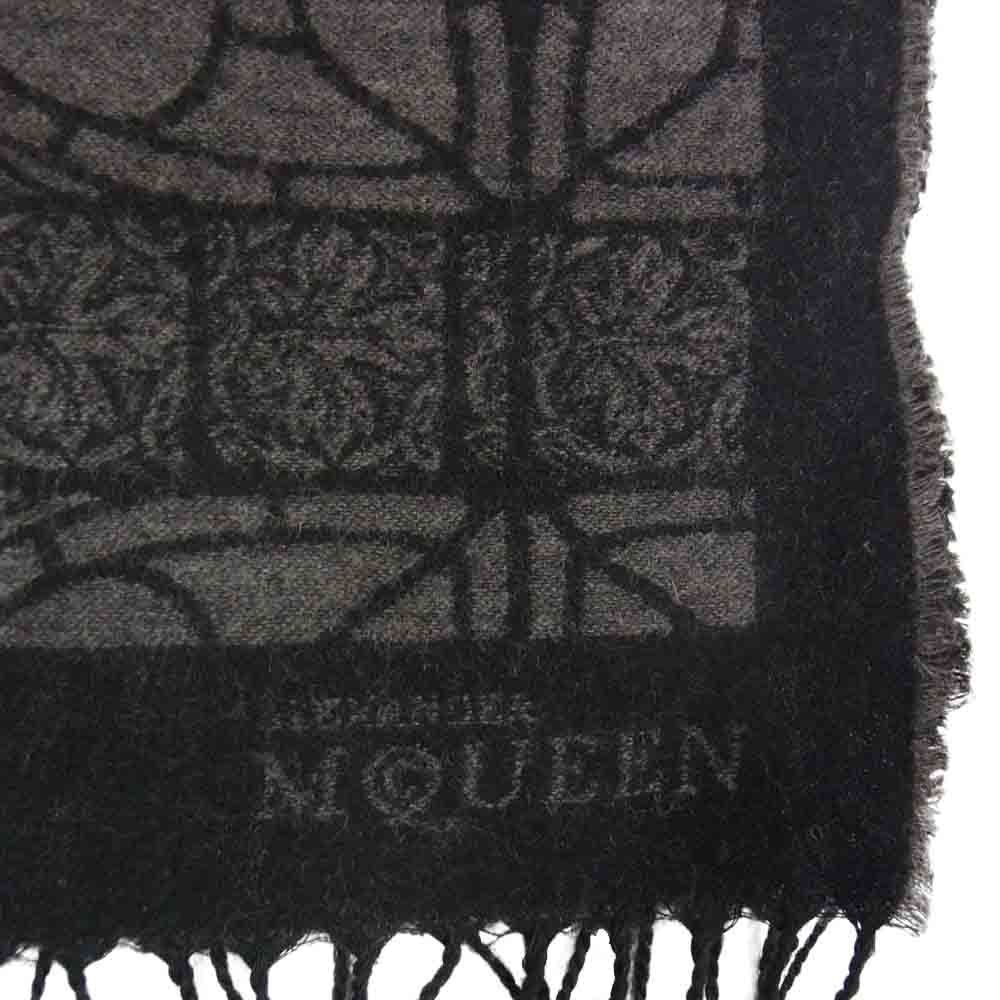 Alexander McQueen アレキサンダーマックイーン イタリア製 シルク混 ウール フリンジ マフラー ストール チャコール系【中古】