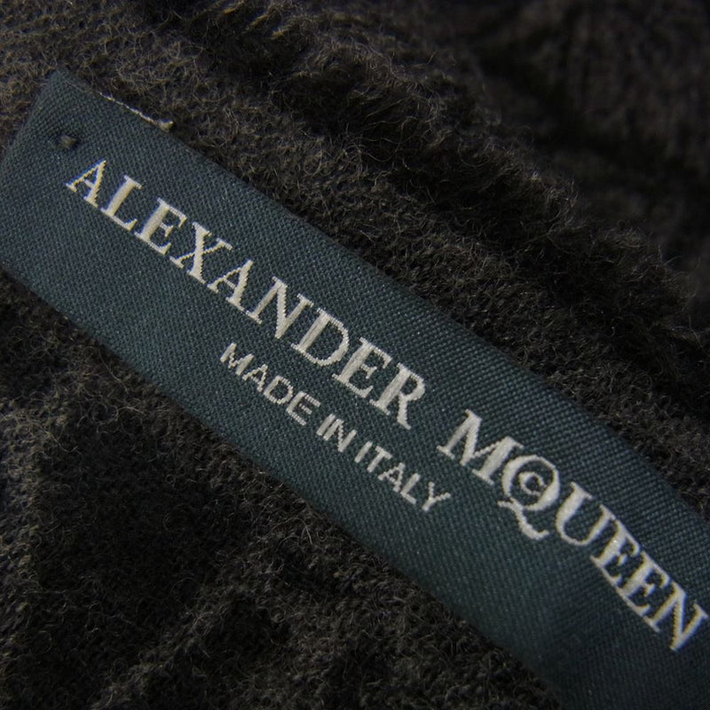 Alexander McQueen アレキサンダーマックイーン イタリア製 シルク混 ウール フリンジ マフラー ストール チャコール系【中古】
